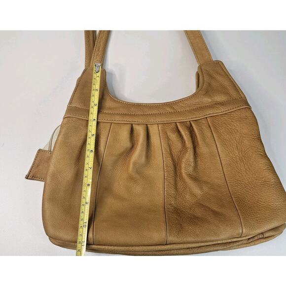 Vintage Soft Light Brown Leather 6 Pocket 2 Strap Whale Tail Lg Shoulder Bag - Picture 11 of 13